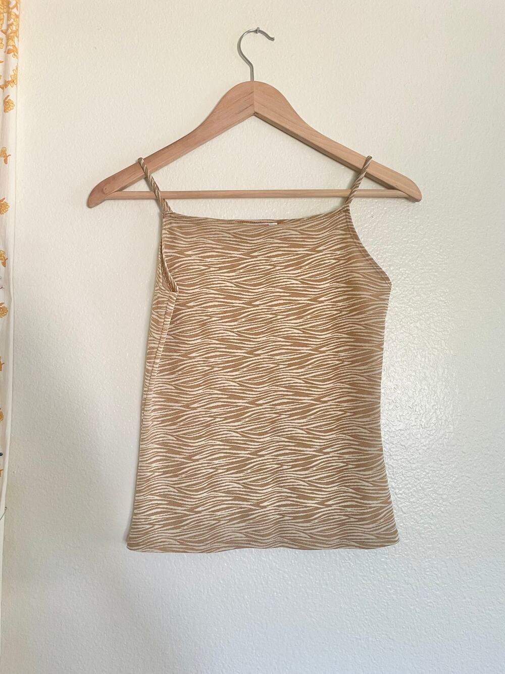 Vintage Y2K Venus Beige Zebra Print Square Neck Cami Top XS S